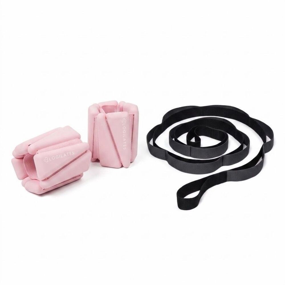 Stretch Strap All In Motion Yoga + Blogilates Pink Ankle/Wrist Weights Set
